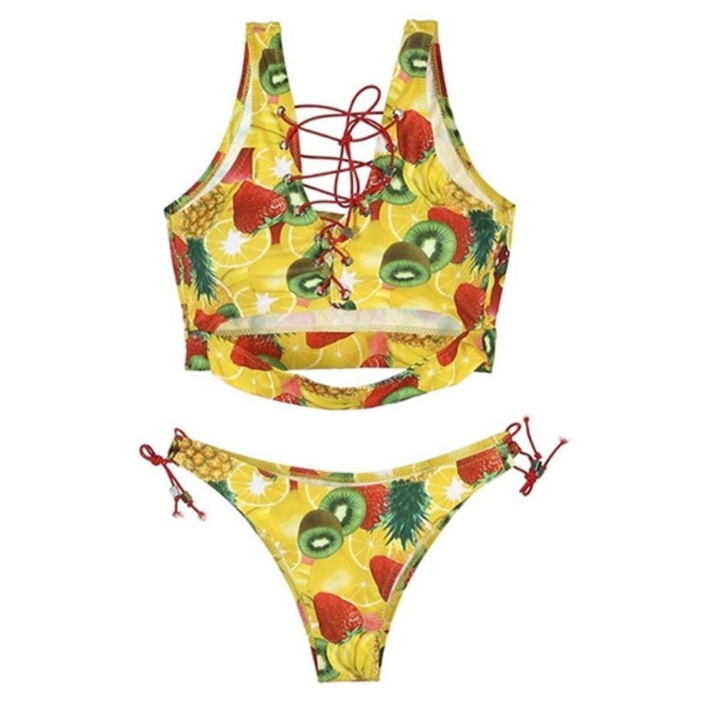 1L SZ S! Fruit Salad Sexy Corset Lace Up Bikini - Picture 2 of 5